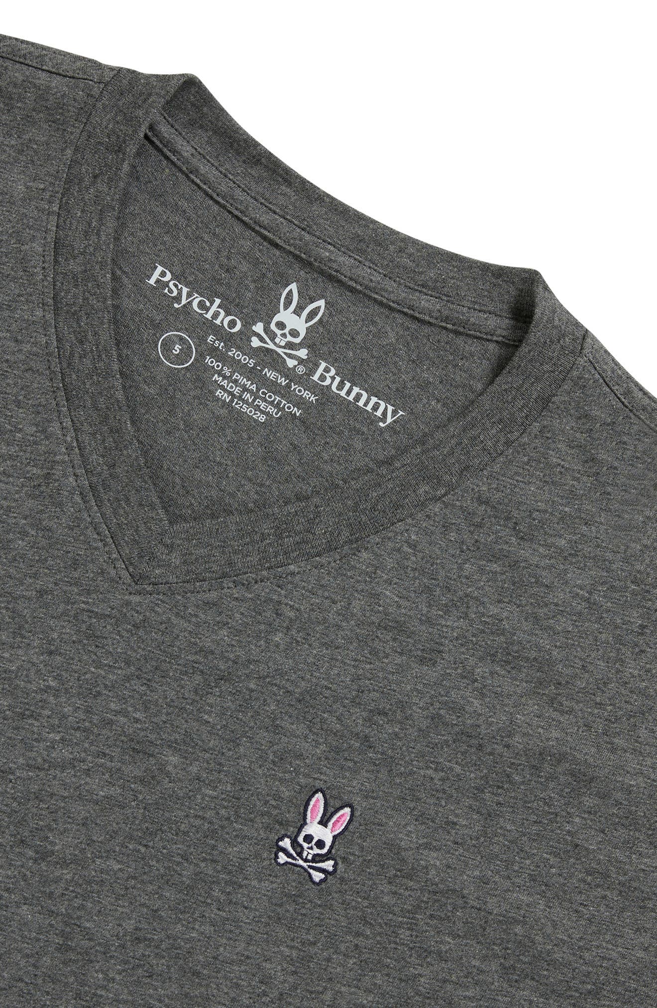 Psycho Bunny Men's Applique Bunny Logo V-Neck Cotton Blend Short Sleeve T-Shirt Psycho Bunny Men's Applique Bunny Logo V-Neck Cotton Blend Short Sleeve T-Shirt
